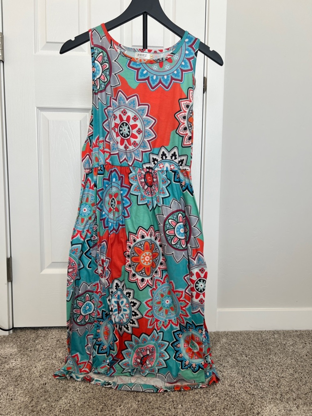 Girls' Sleeveless Teal & Coral Floral Maxi Dress
